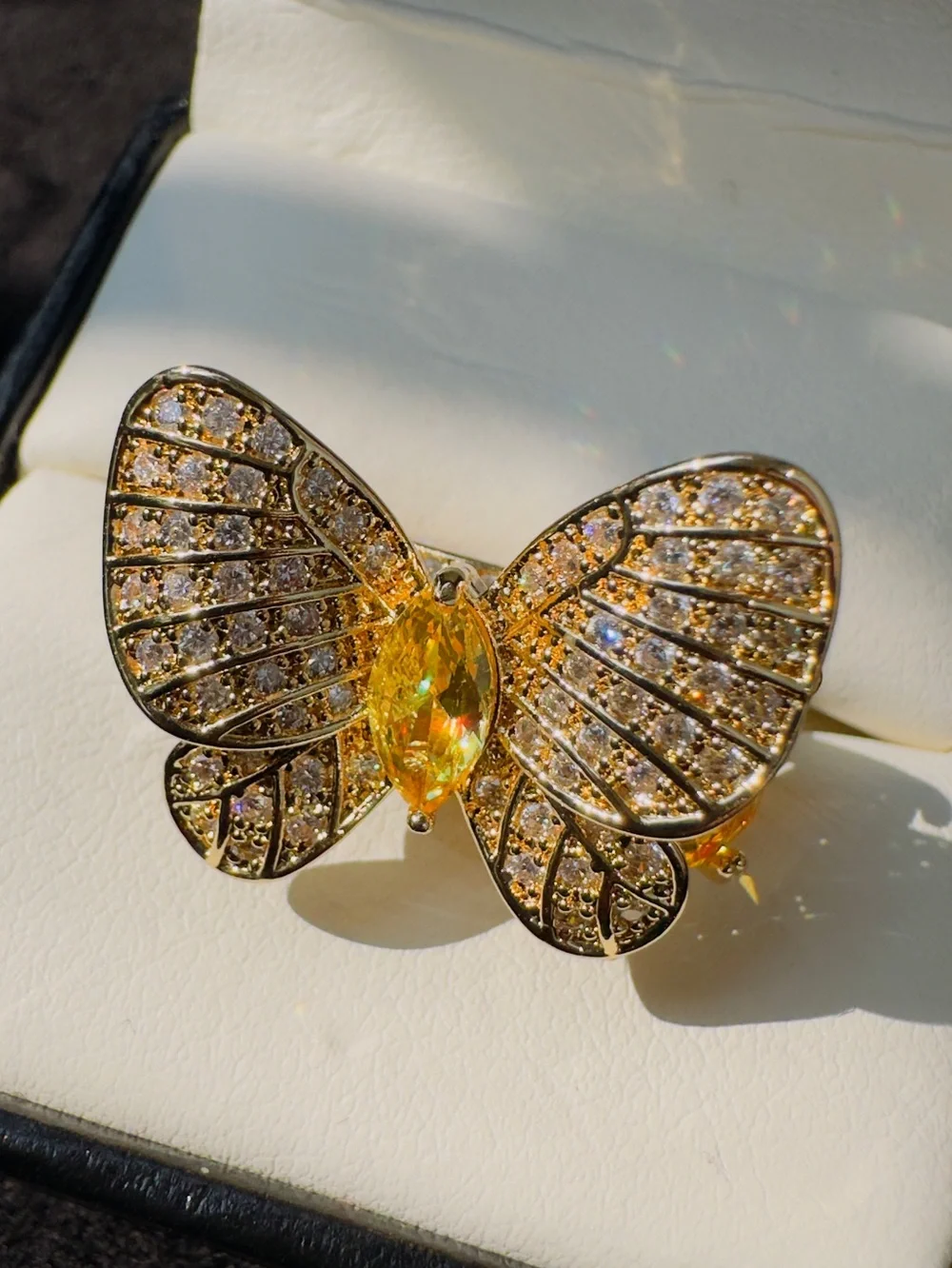Gold-Tone Yellow Crystal Butterfly Brooch - Elegant Women's Jewelry